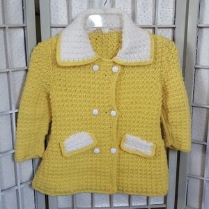 Vintage handmade crochet yellow button down girls coat